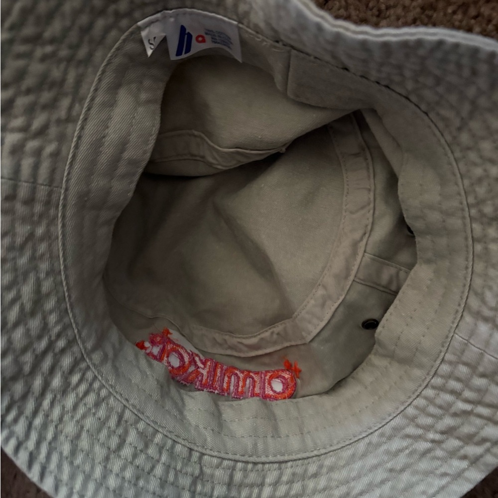 🥳 Amika Tan Bucket Hat with Orange and Pink Embroidered Logo - Picture 4 of 4